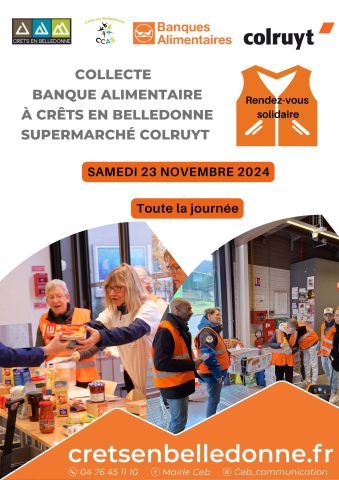 Collecte alimentaire samedi 23 novembre 2024 à Crêts en Belledonne  au Supermarché Colruyt