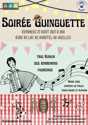 Affiche de la soirée guinguette avec Trio Kinkin des Barbarins fourchus