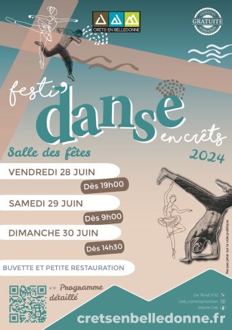 Festi'danse en Crêts vendredi 28, samedi 29 et dimanche 30 juin 2024 salle des fêtes de Crêts en Belledonne