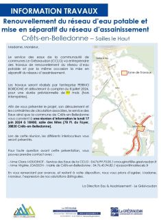 Renouvellement du réseau d’eau potable et mise en séparatif du réseau d’assainissement Crêts-en-Belledonne – Sailles le Haut 